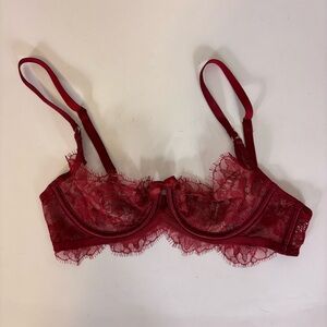 Victoria's Secret Dark Red Unlined Demi Semi-Sheer Lace Bra 32B